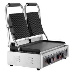 VEVOR Commercial Panini Grill, 3600W Electric Sandwich Panini Maker, Stainless Steel Double Sandwichs Press Grill with Handle and Temp Control, 19x9 in Flat Enamel Plate for Hamburger Steak Bacon