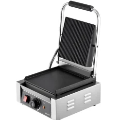 VEVOR Commercial Panini Grill, 1800W Electric Sandwich Panini Maker, Stainless Steel Sandwichs Press Grill with Handle and Temp Control, 8.8x9 in Flat Enamel Plate, for Hamburger Steak Bacon