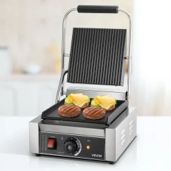 VEVOR Commercial Panini Grill, 1800W Electric Sandwich Panini Maker, Stainless Steel Sandwichs Press Grill with Handle and Temp Control, 8.8x9 in Flat Enamel Plate, for Hamburger Steak Bacon
