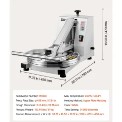 VEVOR Commercial Pizza Dough Press Machine 18 in Electric Dough Sheeter, Ideal for Bakery Home Restaurant Use, 1200W Cast Aluminum Pastry Press Plate, Adjustable Thickness Bread Forming Presser