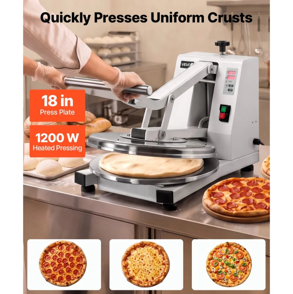 VEVOR Commercial Pizza Dough Press Machine 18 in Electric Dough Sheeter, Ideal for Bakery Home Restaurant Use, 1200W Cast Aluminum Pastry Press Plate, Adjustable Thickness Bread Forming Presser
