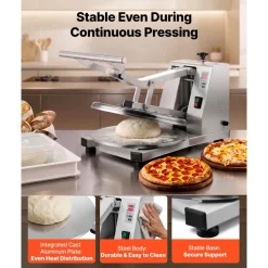VEVOR Commercial Pizza Dough Press Machine 18 in Electric Dough Sheeter, Ideal for Bakery Home Restaurant Use, 1200W Cast Aluminum Pastry Press Plate, Adjustable Thickness Bread Forming Presser