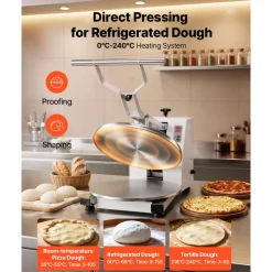 VEVOR Commercial Pizza Dough Press Machine 18 in Electric Dough Sheeter, Ideal for Bakery Home Restaurant Use, 1200W Cast Aluminum Pastry Press Plate, Adjustable Thickness Bread Forming Presser