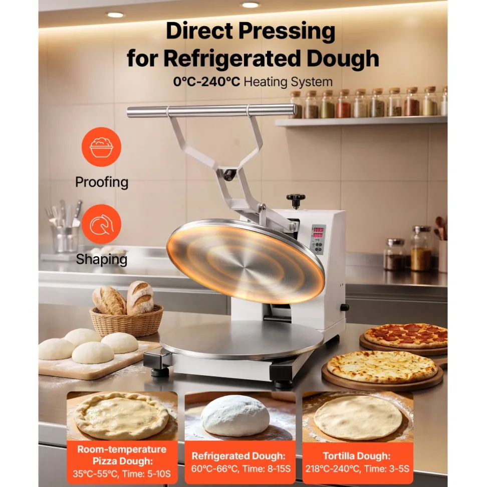VEVOR Commercial Pizza Dough Press Machine 18 in Electric Dough Sheeter, Ideal for Bakery Home Restaurant Use, 1200W Cast Aluminum Pastry Press Plate, Adjustable Thickness Bread Forming Presser
