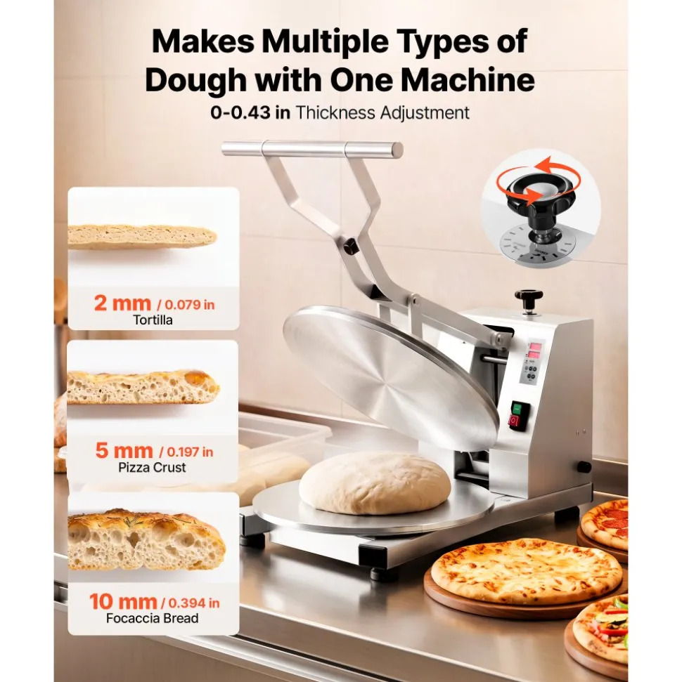 VEVOR Commercial Pizza Dough Press Machine 18 in Electric Dough Sheeter, Ideal for Bakery Home Restaurant Use, 1200W Cast Aluminum Pastry Press Plate, Adjustable Thickness Bread Forming Presser