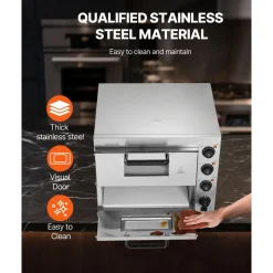 VEVOR Commercial Pizza Oven Countertop, 16-Inch Double Deck Layers, Stainless Steel Electric Pizza Oven with Stone and Handle, Multipurpose Indoor Pizza Maker for Restaurant Home Pretzels Baked