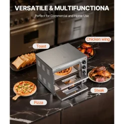 VEVOR Commercial Pizza Oven Countertop, 14-Inch Double Deck Layer, Stainless Steel Electric Pizza Oven with Stone and Handle, Multipurpose Indoor Pizza Maker for Restaurant Home Pretzels Baked
