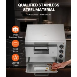 VEVOR Commercial Pizza Oven Countertop, 14-Inch Double Deck Layer, Stainless Steel Electric Pizza Oven with Stone and Handle, Multipurpose Indoor Pizza Maker for Restaurant Home Pretzels Baked