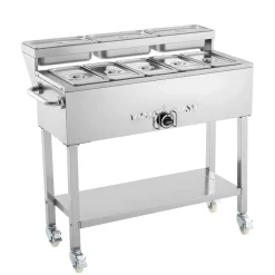 VEVOR Commercial Propane Steam Table, 5 Food Pans & 3 Condiment Pans, LP Gas Outdoor Soup Warmer with Drain Valve and 3