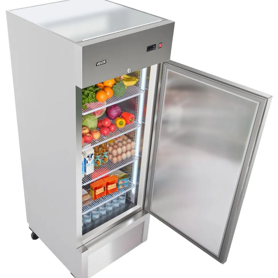 VEVOR Commercial Reach-In Refrigerator 29" W, 22 Cu.Ft Stainless Steel Upright Refrigerator with Single Door, Auto-Defrost, 4 Adjustable Shelves, 32 to 50℉ Temperature Control, ETL Certified