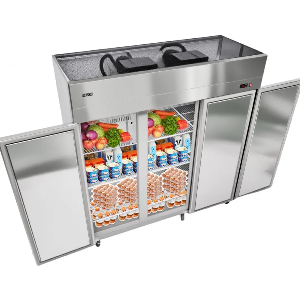 VEVOR Commercial Reach-In Refrigerator 72" W, 52 Cu.Ft Stainless Steel Upright Refrigerator with Three Doors, Auto-Defrost, 9 Adjustable Shelves, 32 to 50℉ Temp Control, UL Certified