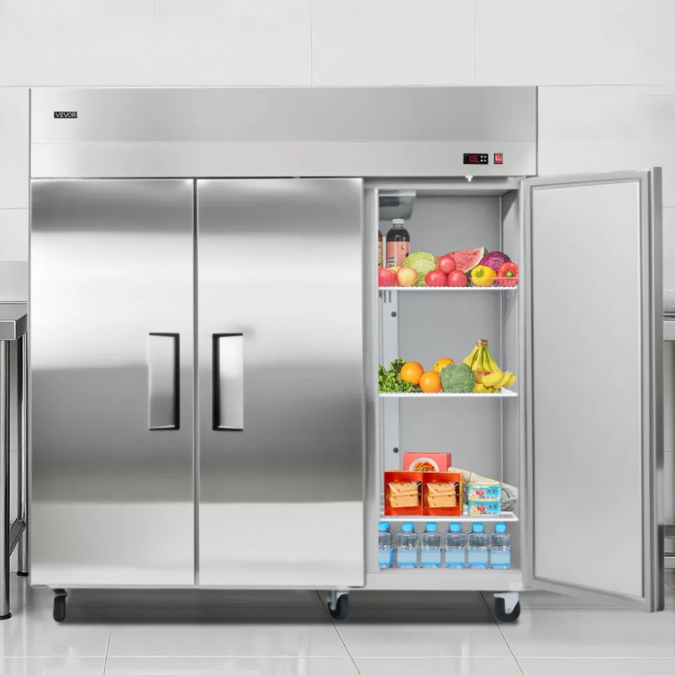 VEVOR Commercial Reach-In Refrigerator 72" W, 52 Cu.Ft Stainless Steel Upright Refrigerator with Three Doors, Auto-Defrost, 9 Adjustable Shelves, 32 to 50℉ Temp Control, UL Certified