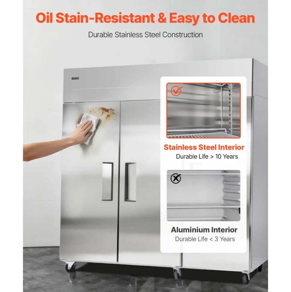 VEVOR Commercial Reach-In Refrigerator 72" W, 52 Cu.Ft Stainless Steel Upright Refrigerator with Three Doors, Auto-Defrost, 9 Adjustable Shelves, 32 to 50℉ Temp Control, UL Certified