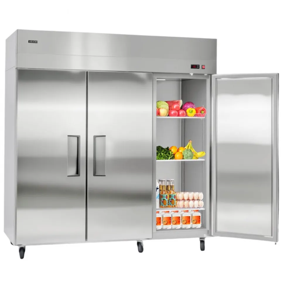 VEVOR Commercial Reach-In Refrigerator 72" W, 52 Cu.Ft Stainless Steel Upright Refrigerator with Three Doors, Auto-Defrost, 9 Adjustable Shelves, 32 to 50℉ Temp Control, UL Certified
