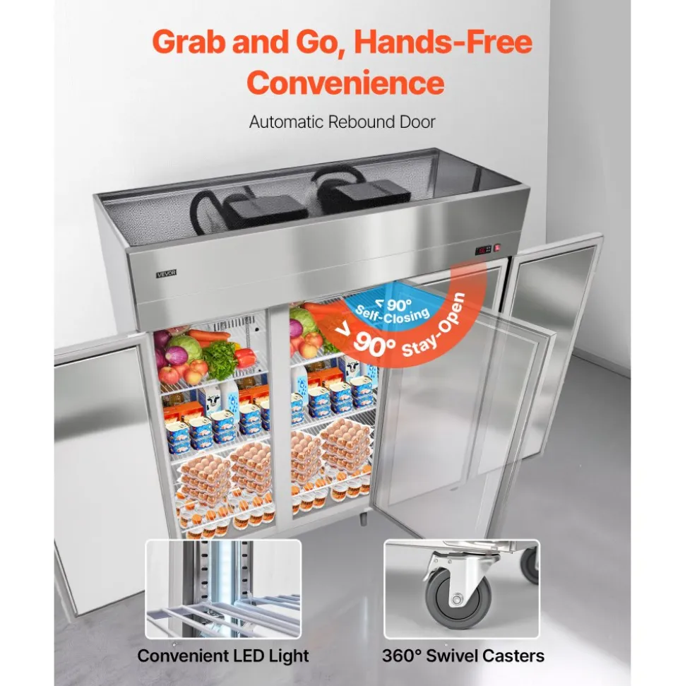 VEVOR Commercial Reach-In Refrigerator 72" W, 52 Cu.Ft Stainless Steel Upright Refrigerator with Three Doors, Auto-Defrost, 9 Adjustable Shelves, 32 to 50℉ Temp Control, UL Certified