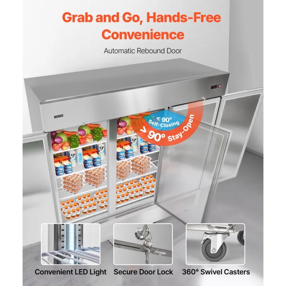 VEVOR Commercial Reach-In Refrigerator 85" W, 69 Cu.Ft Stainless Steel Upright Refrigerator with Three Doors, Auto-Defrost, 12 Adjustable Shelves, 32 to 50℉ Temp Control, ETL Certified