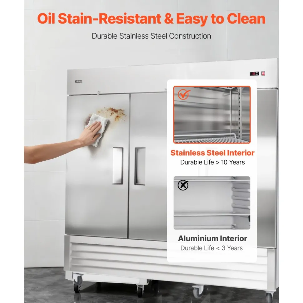 VEVOR Commercial Reach-In Refrigerator 85" W, 69 Cu.Ft Stainless Steel Upright Refrigerator with Three Doors, Auto-Defrost, 12 Adjustable Shelves, 32 to 50℉ Temp Control, ETL Certified
