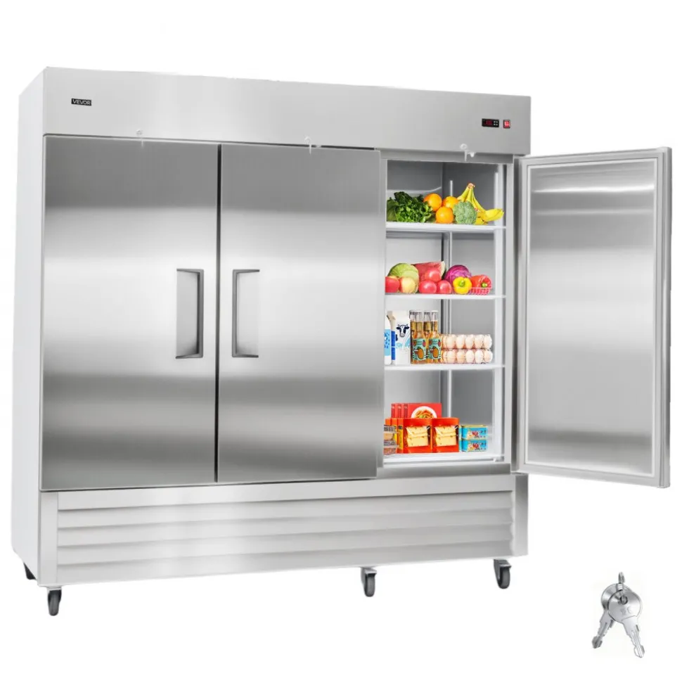 VEVOR Commercial Reach-In Refrigerator 85" W, 69 Cu.Ft Stainless Steel Upright Refrigerator with Three Doors, Auto-Defrost, 12 Adjustable Shelves, 32 to 50℉ Temp Control, ETL Certified