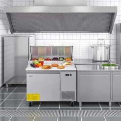 VEVOR Commercial Refrigerator, 44" W Pizza Prep Refrigerated Table, 20" Ultra Wide Countertop Food Prep Worktable, 11 Cu.Ft Single Door Salad Prep Fridge, 6 Pans Pizza Make Worktop with Cutting Board