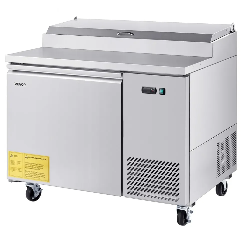 VEVOR Commercial Refrigerator, 44" W Pizza Prep Refrigerated Table, 20" Ultra Wide Countertop Food Prep Worktable, 11 Cu.Ft Single Door Salad Prep Fridge, 6 Pans Pizza Make Worktop with Cutting Board