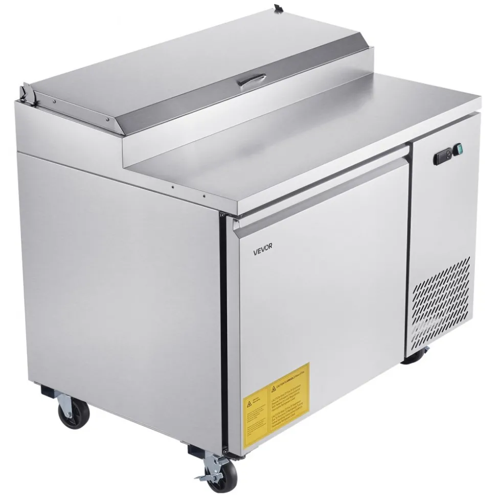 VEVOR Commercial Refrigerator, 44" W Pizza Prep Refrigerated Table, 20" Ultra Wide Countertop Food Prep Worktable, 11 Cu.Ft Single Door Salad Prep Fridge, 6 Pans Pizza Make Worktop with Cutting Board