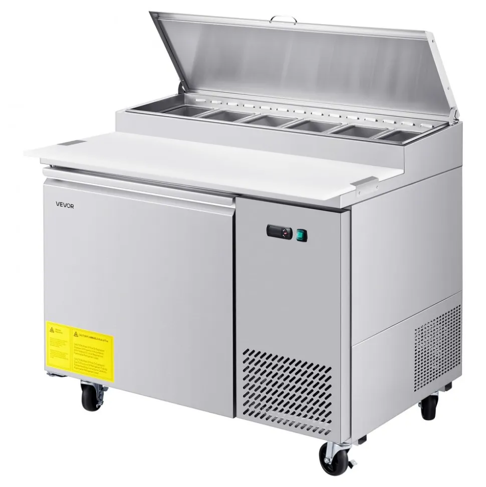 VEVOR Commercial Refrigerator, 44" W Pizza Prep Refrigerated Table, 20" Ultra Wide Countertop Food Prep Worktable, 11 Cu.Ft Single Door Salad Prep Fridge, 6 Pans Pizza Make Worktop with Cutting Board