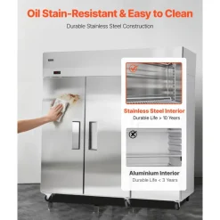 VEVOR Commercial Refrigerator and Freezer Combo, 31.89 in Width Reach In Upright-Freezer Double Door, 31.1 Cu.ft Auto-Defrost Stainless Steel Freezer with 8 Adjustable Shelves, LED Light, 4 Wheels