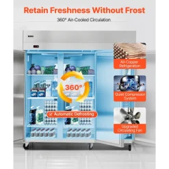 VEVOR Commercial Refrigerator and Freezer Combo, 31.89 in Width Reach In Upright-Freezer Double Door, 31.1 Cu.ft Auto-Defrost Stainless Steel Freezer with 8 Adjustable Shelves, LED Light, 4 Wheels