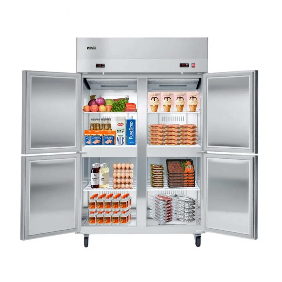VEVOR Commercial Refrigerator and Freezer Combo 48"W, 31 Cu.Ft Stainless Steel Upright Freezer/Refrigerator with 4 Doors, Auto-Defrost, 6 Adjustable Shelves, UL Certified
