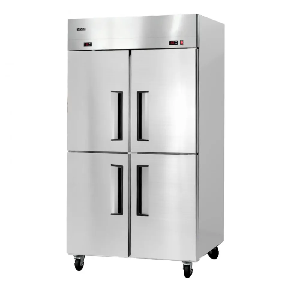 VEVOR Commercial Refrigerator and Freezer Combo 48"W, 31 Cu.Ft Stainless Steel Upright Freezer/Refrigerator with 4 Doors, Auto-Defrost, 6 Adjustable Shelves, UL Certified