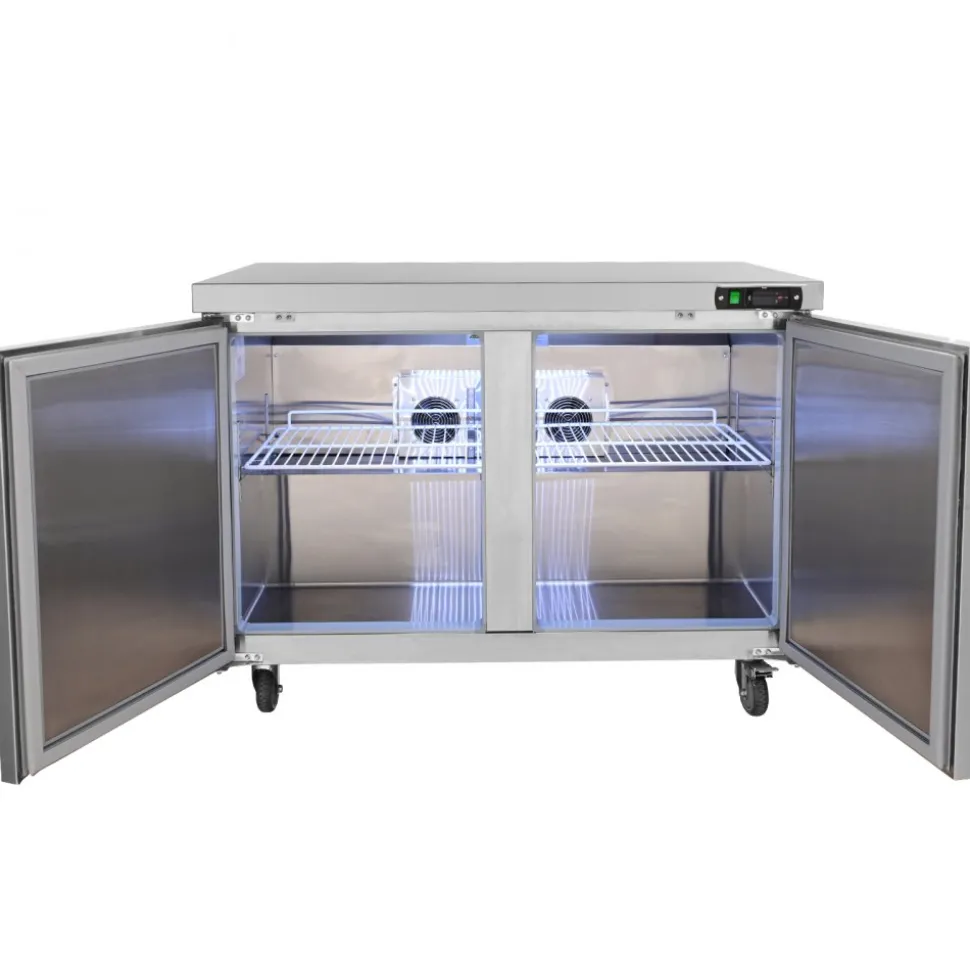 VEVOR Commercial Refrigerator, 48" Worktop Undercounter Refrigerator, 12.85 Cu. Ft Thick Stainless Steel Refrigerated Food Prep Station, 2 Door Worktop Fridge with lock for Restaurant, Bar, Diner