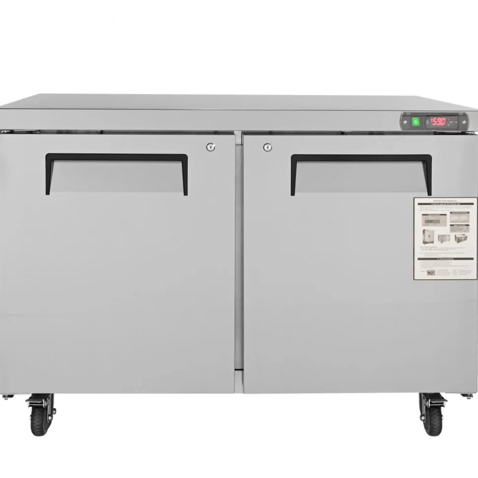 VEVOR Commercial Refrigerator, 48" Worktop Undercounter Refrigerator, 12.85 Cu. Ft Thick Stainless Steel Refrigerated Food Prep Station, 2 Door Worktop Fridge with lock for Restaurant, Bar, Diner