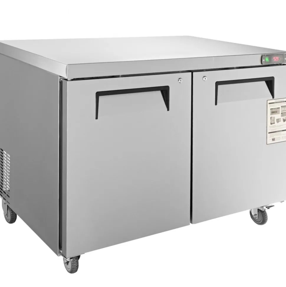 VEVOR Commercial Refrigerator, 48" Worktop Undercounter Refrigerator, 12.85 Cu. Ft Thick Stainless Steel Refrigerated Food Prep Station, 2 Door Worktop Fridge with lock for Restaurant, Bar, Diner