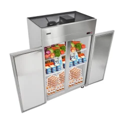 VEVOR Commercial Refrigerator, 31.89 in Width Reach In Upright Refrigeration Double Door, 32.1 Cu.ft Auto-Defrost Stainless Steel Refrigerator with 8 Adjustable Shelves, 32 to 50℉ Temp Range, 4 Wheels