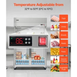 VEVOR Commercial Refrigerator, 31.89 in Width Reach In Upright Refrigeration Double Door, 32.1 Cu.ft Auto-Defrost Stainless Steel Refrigerator with 8 Adjustable Shelves, 32 to 50℉ Temp Range, 4 Wheels