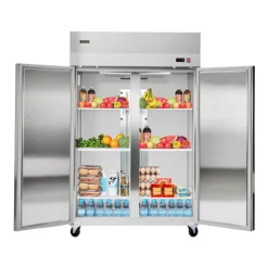 VEVOR Commercial Refrigerator, 31.89 in Width Reach In Upright Refrigeration Double Door, 32.1 Cu.ft Auto-Defrost Stainless Steel Refrigerator with 8 Adjustable Shelves, 32 to 50℉ Temp Range, 4 Wheels