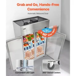 VEVOR Commercial Refrigerator, 31.89 in Width Reach In Upright Refrigeration Double Door, 32.1 Cu.ft Auto-Defrost Stainless Steel Refrigerator with 8 Adjustable Shelves, 32 to 50℉ Temp Range, 4 Wheels