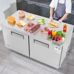 VEVOR 60" Commercial Refrigerator Sandwich & Salad Prep Table, 16.4 Cu. Ft Stainless Steel Refrigerated Food Prep Station with 2 Doors, Frost Free Refrigerator with Lock for Restaurant, Bar, Store