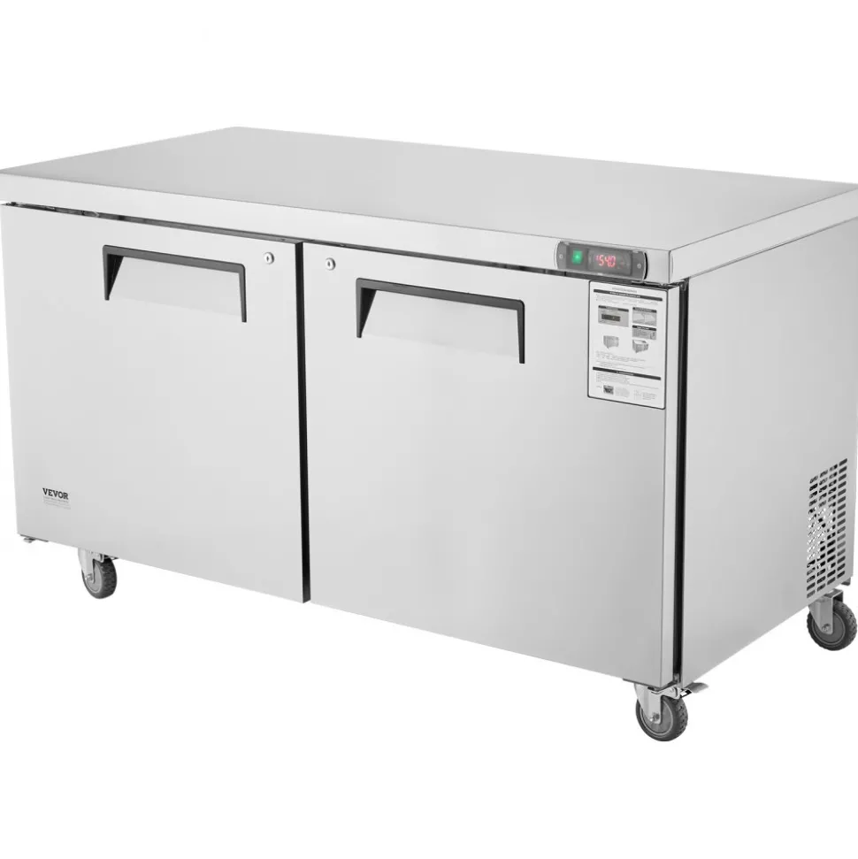 VEVOR 60" Commercial Refrigerator Sandwich & Salad Prep Table, 16.4 Cu. Ft Stainless Steel Refrigerated Food Prep Station with 2 Doors, Frost Free Refrigerator with Lock for Restaurant, Bar, Store