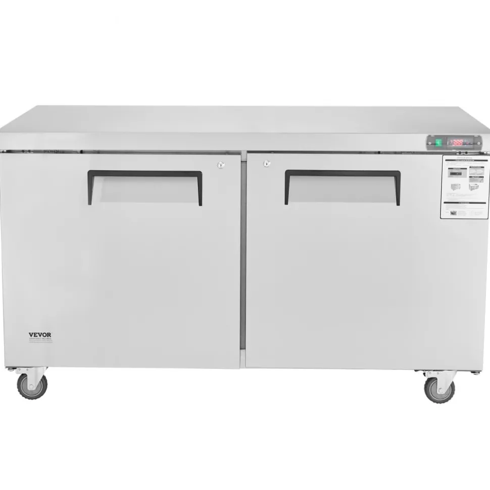 VEVOR 60" Commercial Refrigerator Sandwich & Salad Prep Table, 16.4 Cu. Ft Stainless Steel Refrigerated Food Prep Station with 2 Doors, Frost Free Refrigerator with Lock for Restaurant, Bar, Store