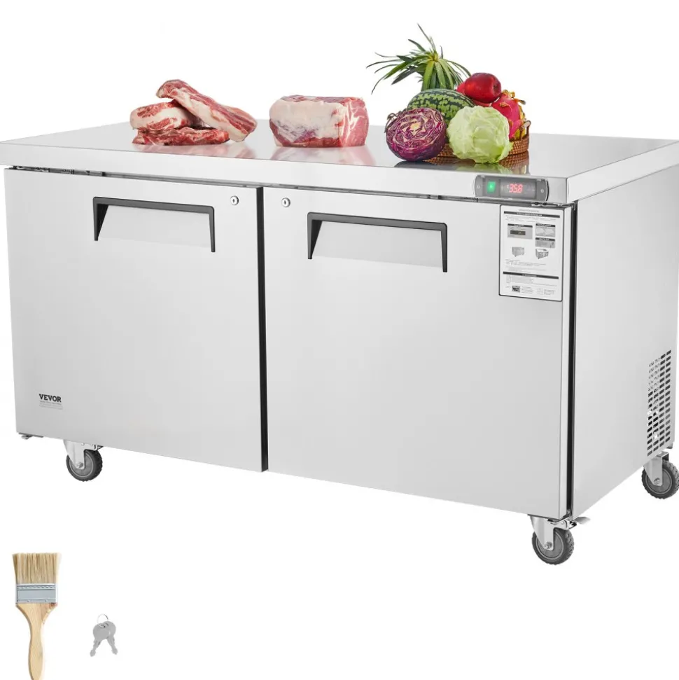 VEVOR 60" Commercial Refrigerator Sandwich & Salad Prep Table, 16.4 Cu. Ft Stainless Steel Refrigerated Food Prep Station with 2 Doors, Frost Free Refrigerator with Lock for Restaurant, Bar, Store