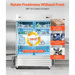 VEVOR Commercial Refrigerator, 29.02 in Width Reach In Upright Refrigeration Single Glass Door, 21.5 Cu.ft Auto-Defrost Stainless Steel Refrigerator with 4 Adjustable Shelves, 32 to 50℉ Temp Range