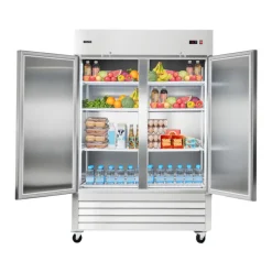 VEVOR Commercial Refrigerator, 29.02 in Width Reach In Upright Refrigeration Single Glass Door, 21.5 Cu.ft Auto-Defrost Stainless Steel Refrigerator with 4 Adjustable Shelves, 32 to 50℉ Temp Range