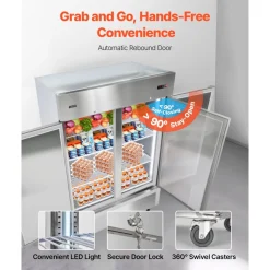 VEVOR Commercial Refrigerator, 29.02 in Width Reach In Upright Refrigeration Single Glass Door, 21.5 Cu.ft Auto-Defrost Stainless Steel Refrigerator with 4 Adjustable Shelves, 32 to 50℉ Temp Range