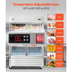 VEVOR Commercial Refrigerator, 29.02 in Width Reach In Upright Refrigeration Single Glass Door, 21.5 Cu.ft Auto-Defrost Stainless Steel Refrigerator with 4 Adjustable Shelves, 32 to 50℉ Temp Range