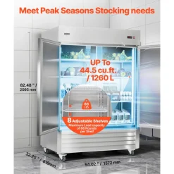 VEVOR Commercial Refrigerator, 29.02 in Width Reach In Upright Refrigeration Single Glass Door, 21.5 Cu.ft Auto-Defrost Stainless Steel Refrigerator with 4 Adjustable Shelves, 32 to 50℉ Temp Range
