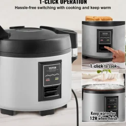 VEVOR Commercial Rice Cooker, 60-Cup Rice Cooker, 13.74 Qt / 13 Liter Large Rice Cooker and Warmer with Nonstick Inner Pot, Fast Cooking and 12-Hour Keep Warm, with Rice Cup and Paddle, for Restaurant