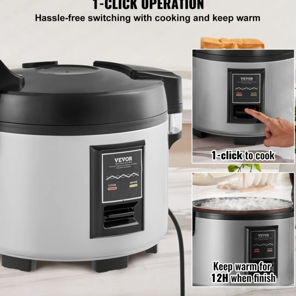 VEVOR Commercial Rice Cooker, 60-Cup Rice Cooker, 13.74 Qt / 13 Liter Large Rice Cooker and Warmer with Nonstick Inner Pot, Fast Cooking and 12-Hour Keep Warm, with Rice Cup and Paddle, for Restaurant