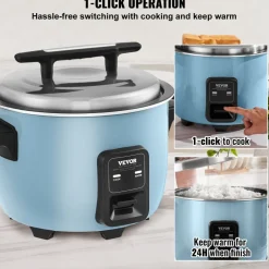 VEVOR Commercial Rice Cooker, 45-Cup Rice Cooker, 9.51 Qt / 9 Liter Large Rice Cooker and Warmer with Nonstick Inner Pot, Fast Cooking and 12-Hour Keep Warm, with Rice Cup and Paddle, for Restaurant