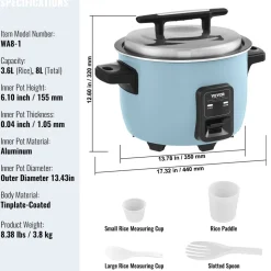 VEVOR Commercial Rice Cooker, 40-Cup Rice Cooker, 8.45 Qt / 8 Liter Large Rice Cooker and Warmer with Nonstick Inner Pot, Fast Cooking and 24-Hour Keep Warm, with Rice Cup and Paddle, for Restaurant